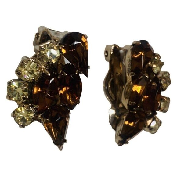 Women’s Simulated Topaz Faceted Prong Glass Formal Vintage Gold Clip On Earrings - Picture 5 of 11
